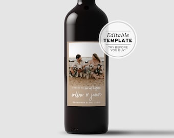 Nue Minimalist Photo Wine Label Template, Wedding Favor, Custom Wine Label, Personalized Wine Label, Wine Gift Label #038