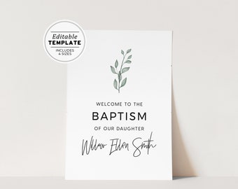 Juliette Minimalist Christening, Baptism Welcome Sign Template | EDIT & PRINT #004