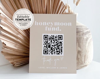 Scandi Minimalist Honeymoon Fund QR Code Printable Sign | EDITABLE TEMPLATE #047