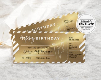 Printable Gold Foot Massage Gift Voucher Birthday Gift Template, Surprise Gift Certificate | EDITABLE TEMPLATE #082