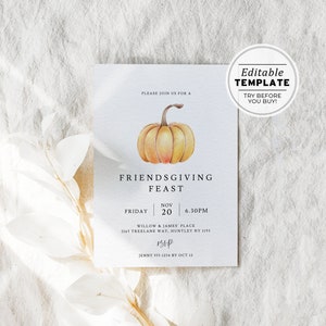 Editable Friendsgiving Dinner Party Invitation, Thanksgiving Invite | EDITABLE TEMPLATE