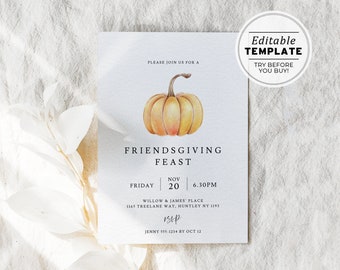 Editable Friendsgiving Dinner Party Invitation, Thanksgiving Invite | EDITABLE TEMPLATE