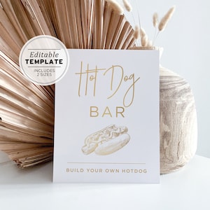 Juliette Gold Minimalist Hot Dog Sign, Printable Digital File | EDITABLE TEMPLATE #017