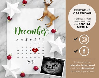 Christmas Pregnancy Announcement, Social Media, Pregnancy Due Date, Letter Board, Gender Neutral, Pregnancy Reveal, Editable Template