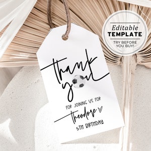 Minimalist Football Theme Party Favor Tag, Thank you Tag | EDITABLE TEMPLATE, Printable #077