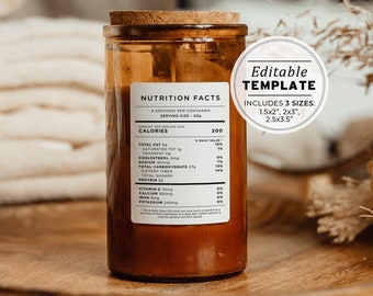 Minimalist Nutrition Facts Template - 3 Sizes: 1.5x2" / 2x3"/ 2.5x3.5" | EDITABLE TEMPLATE #050 #043 Juliette