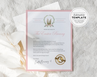 Printable Easter Bunny Letter, Easter Bunny Certificate of Egg-cellence, From the desk of the Easter Bunny | EDITABLE TEMPLATE #099