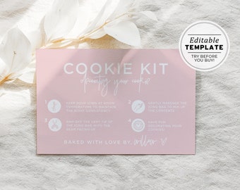 Blush Minimalist Cookie Kit Card Template, DIY Cookie Decorating Instructions Card | EDITABLE TEMPLATE #035