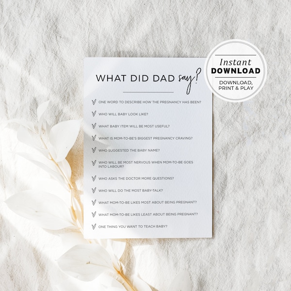 Juliette What Did Dad Say Baby Shower Game, Printable Games | INSTANT DOWNLOAD #004