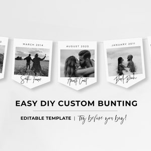 Engagement Photo Banner Template, Couples Engagement Party Banner, Minimalist Photo Bunting, Printable Editable Template #004 Juliette