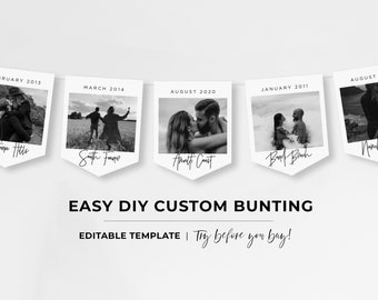 Engagement Photo Banner Template, Couples Engagement Party Banner, Minimalist Photo Bunting, Printable Editable Template #004 Juliette