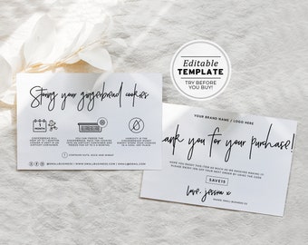 Sugar Cookies Care Card and Thank You Card, Thank You Package Insert | EDITABLE TEMPLATE #050 #043 Juliette Minimalist