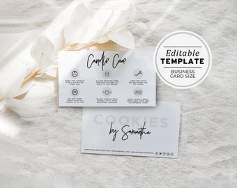 Minimalist Business Candle Care Card - Business Card Size | EDITABLE TEMPLATE #050 #043 Juliette