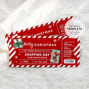 Printable Shopping Spree Christmas Gift Voucher, Shopping Day Gift Certificate, Shopping Christmas Gift Coupon | EDITABLE TEMPLATE #082 #092