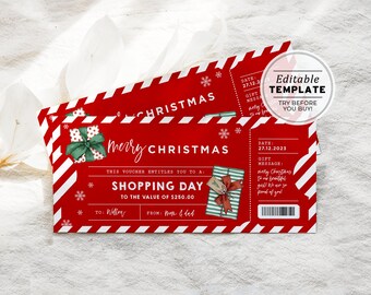 Printable Shopping Spree Christmas Gift Voucher, Shopping Day Gift Certificate, Shopping Christmas Gift Coupon | EDITABLE TEMPLATE #082 #092