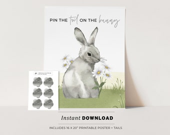 Kids Woodlands Rabbit Party Game, Pin the Tail on the Bunny Rabbit Printable Poster, Birthday Party Game, INSTANT DOWNLOAD