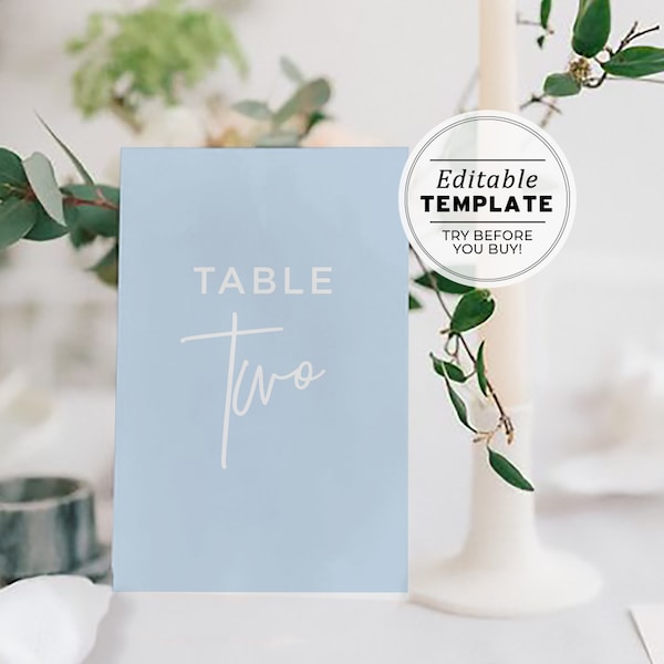 Powder Blue Editable Table Number Template Printable Sign #036