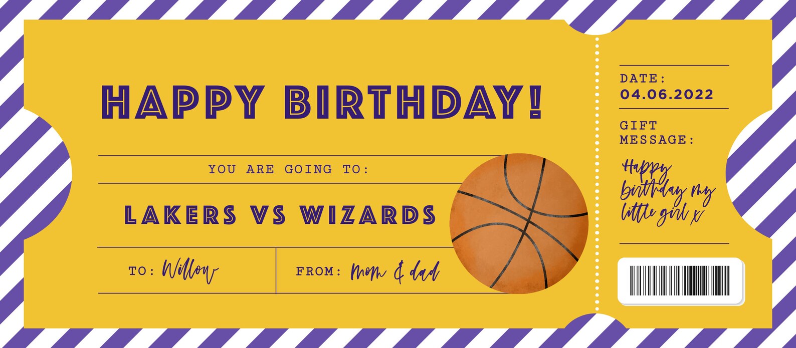 Printable Basketball Game Ticket Birthday Gift Template Party | Etsy