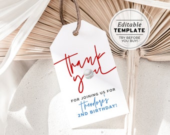 Minimalist Baseball Theme Party Favor Tag, Thank you Tag | EDITABLE TEMPLATE, Printable #016