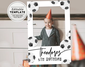 Football Theme Kids Photo Frame Prop Frame Printable, Photo Booth Prop | EDITABLE TEMPLATE #077