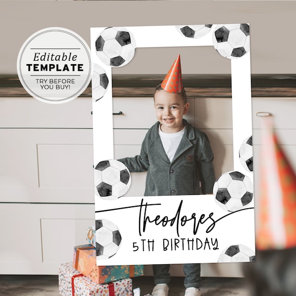 Football Theme Kids Photo Frame Prop Frame Printable, Photo Booth Prop | EDITABLE TEMPLATE #077