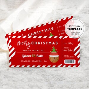 Printable Basketball Game Ticket Christmas Gift Template, Santa Gift ...