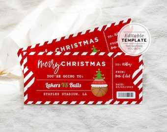 Printable Basketball Game Ticket Christmas Gift Template, Santa Gift Certificate | EDITABLE TEMPLATE