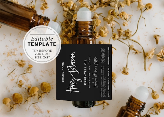 Willow Minimalist Essential Oil Roller Bottle Label Template ...