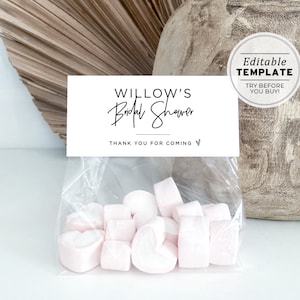 Juliette Minimalist Treat Bag Topper Template, Custom Favor Bag Topper | EDITABLE TEMPLATE #004