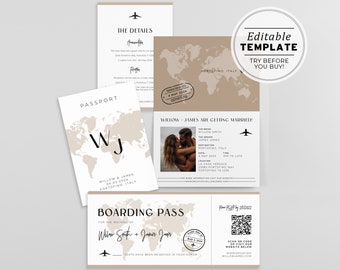 Amelia Passport Wedding Invitation Template Suite, Travel Themed Wedding Invitation Set, Adventure Wedding Invite, Boarding Pass