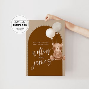 Teddy Bear Baby Shower Welcome Sign Template, Gender Neutral Printable Editable Template #072