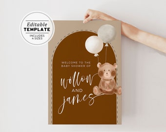 Teddy Bear Baby Shower Welcome Sign Template, Gender Neutral Printable Editable Template #072