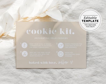 Scandi Minimalist Cookie Kit Card Template, DIY Cookie Decorating Instructions Card | EDITABLE TEMPLATE #047