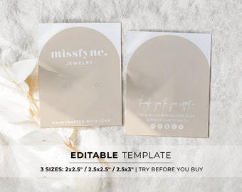 Editable Earring Display Card Template, 3 Sizes - 2x2.5" / 2.5x2.5" / 2.5x3" | PRINTABLE TEMPLATE #053 #043 Scandi Minimalist