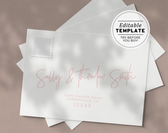 Blush Minimalist Handwritten Style A7 Envelope Template - Front and Back | EDITABLE TEMPLATE #035