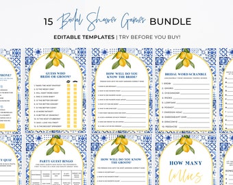 Bridal Shower Games Bundle, Set of 15 Bachelorette Games, Digital Download, Printable Editable Template #090 Amalfi Mediterranean