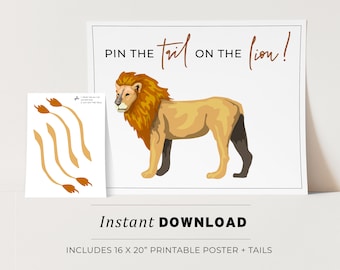 Pin the Tail on the Lion Kids Party Game Printable Poster, Birthday Party Game, INSTANT DOWNLOAD