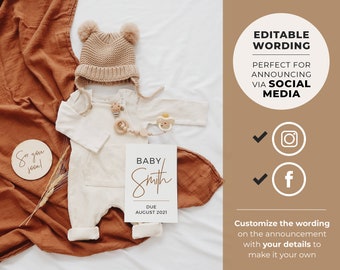 Digital Baby Announcement, Social Media Pregnancy Announcement, Editable Pregnancy Reveal Template, Gender Neutral Pregnancy Announce