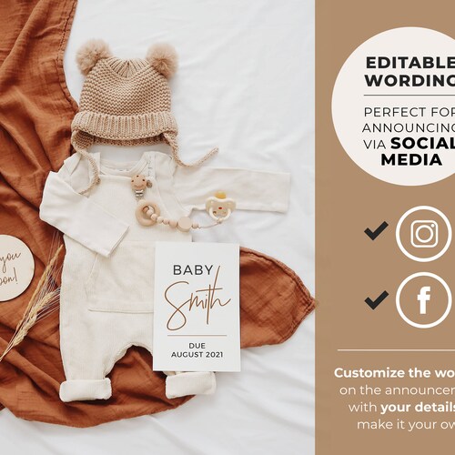 Social Media Pregnancy Announcement Editable Baby Etsy