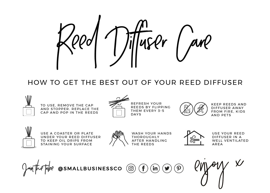 Juliette Minimalist Reed Diffuser Care Card Editable Etsy UK