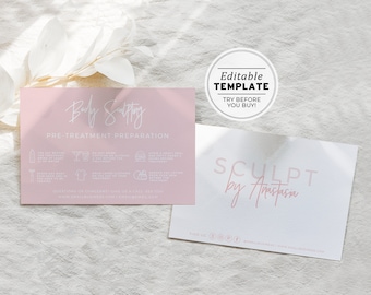 Blush Minimalist Body Sculpting Pre-Treatment Care Card Template, Editable AfterCare Card | EDITABLE TEMPLATE #051 #043