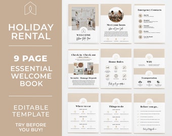 Scandi Minimalist Holiday Rental Welcome Book, Editable VRBO Welcome Book, Real Estate Template, Printable House Manual #053 #043