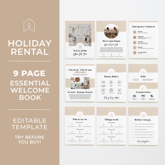 Scandi Minimalist Holiday Rental Welcome Book, Editable VRBO Welcome Book, Real Estate Template, Printable House Manual #053 #043