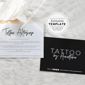 Tarjeta de cuidados posteriores al tatuaje minimalista de Juliette, tarjeta de cuidados posteriores editable, tarjeta de cuidado del tatuaje, instrucciones para el tatuaje / PLANTILLA EDITABLE N.° 054 N.° 043