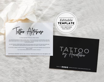 Juliette Minimalist Tattoo Aftercare Card, Editable AfterCare Card, Tattoo Care Card, Tattoo Instructions | EDITABLE TEMPLATE #054 #043