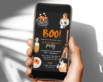 Watercolor Halloween Party Electronic Invite Template, Halloween Party Digital Invitation Template | PRINTABLE EDITABLE TEMPLATE #080