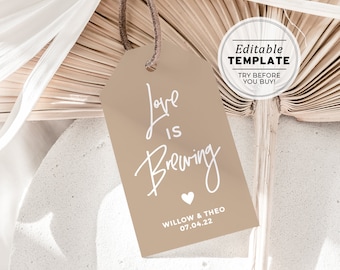 Nue Minimalist 'Love is Brewing' Favor Swing Tags, Gift Tags | EDITABLE TEMPLATE #038