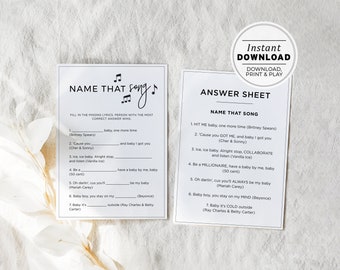 Name That Song Juliette Baby Shower Game, Printable | INSTANT DOWNLOAD #004