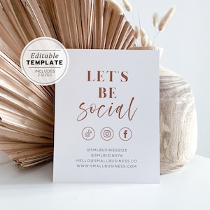 Ceramica Minimalist Business Social Media Sign, Lets Be Social Sign, Small Business Printable | EDITABLE TEMPLATE #043 #070