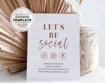 Ceramica Minimalist Business Social Media Sign, Lets Be Social Sign, Small Business Printable | EDITABLE TEMPLATE #043 #070